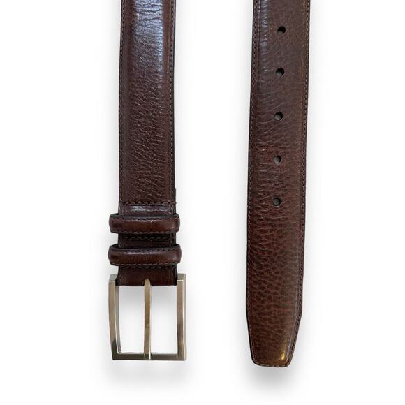 Jos A Bank Leather Belt Size 34 Dress Dark Brown Silver Buckle Career Business - Picture 5 of 12